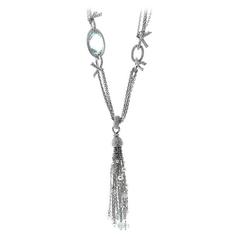 Chanel Pearl Aquamarine Diamond Gold Tassel Necklace 1