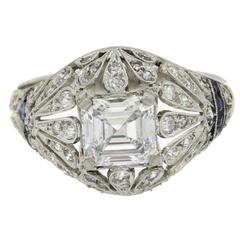 1920s Antique Art Deco 1.24 Carat GIA Asscher Diamond Platinum Engagement Ring