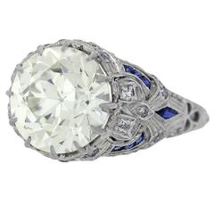 1920s Antique Art Deco Filigree Platinum 5.48ct Diamond Sapphire Engagement Ring