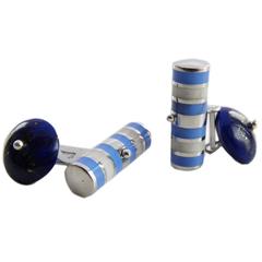 Natural Lapis Round Olive White Light Blue Hand Enamel Sterling Silver Cufflinks 5