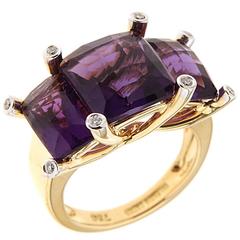 Valentin Magro Three stone amethyst diamond Gold Ring 4