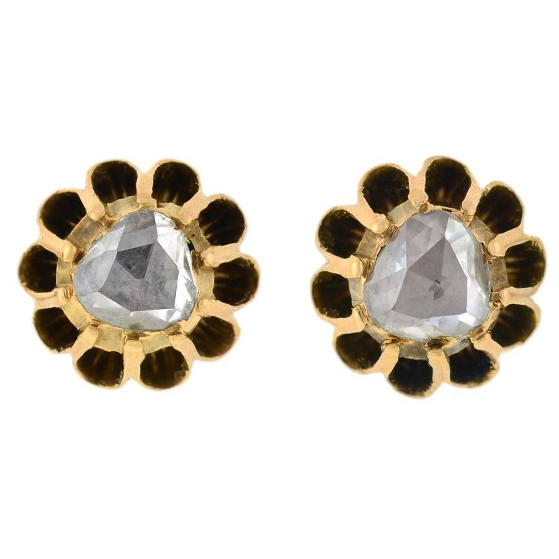 Victorian Rose Cut Diamond Gold Stud Earrings