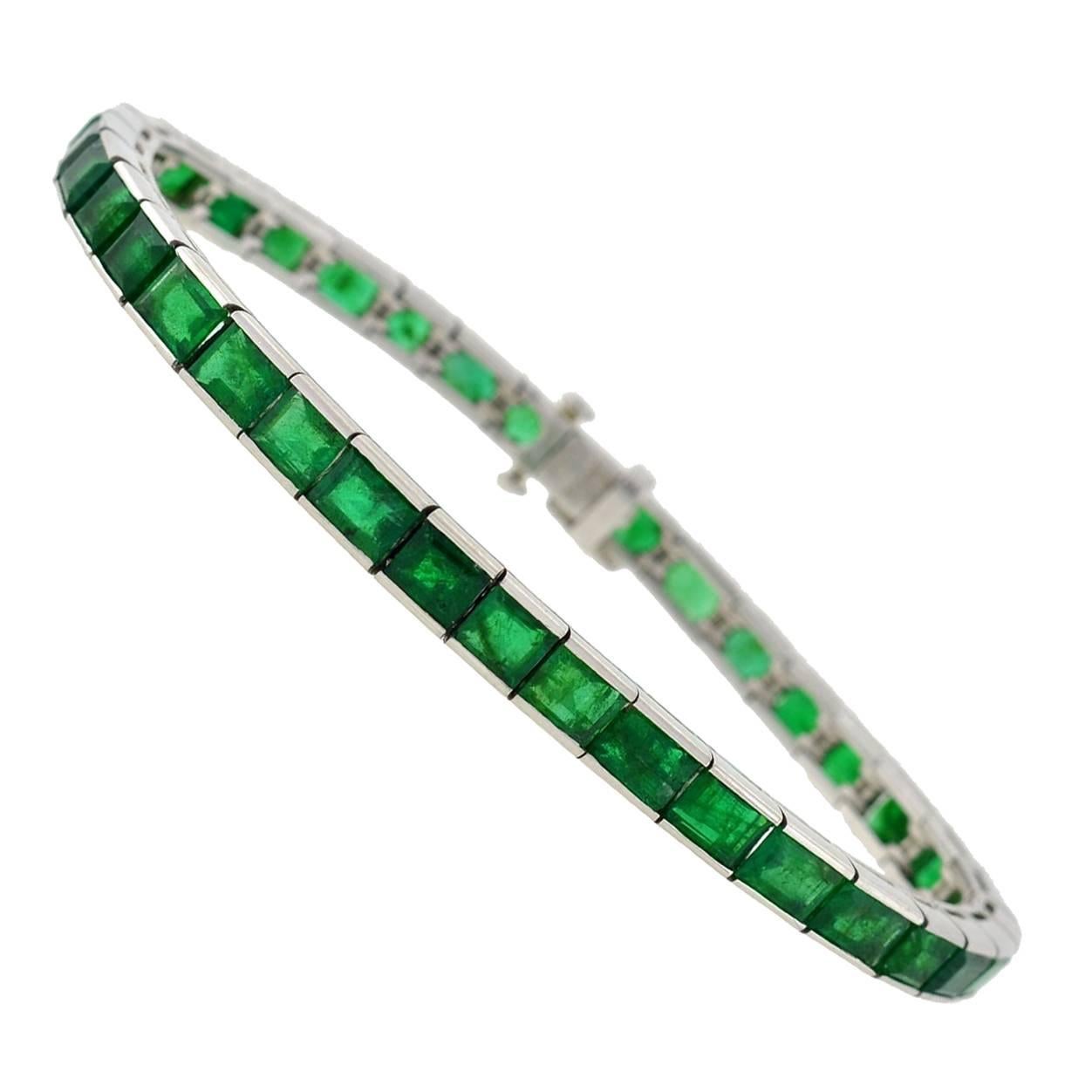 Art Deco Waslikoff Emerald platinum Line Bracelet 