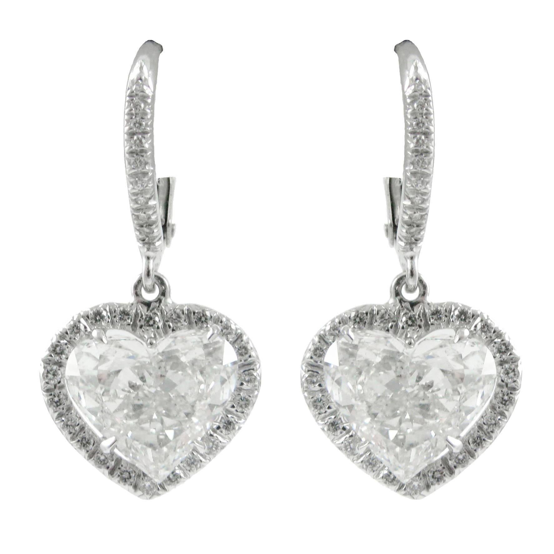 3.86 Carat GIA Total Heart Shaped Diamond gold Frame Earrings 