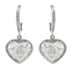 3.86 Carat GIA Total Heart Shaped Diamond gold Frame Earrings 