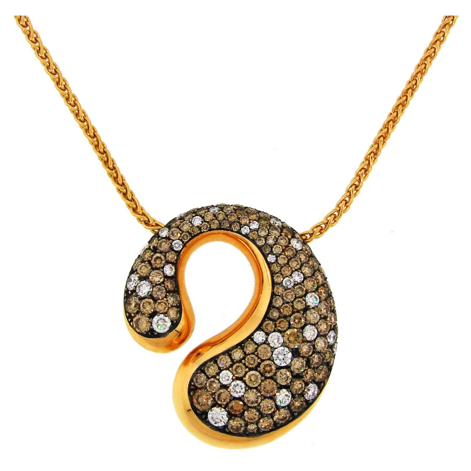 De Grisogono Cognac and White Diamond Rose Gold Pendant Necklace