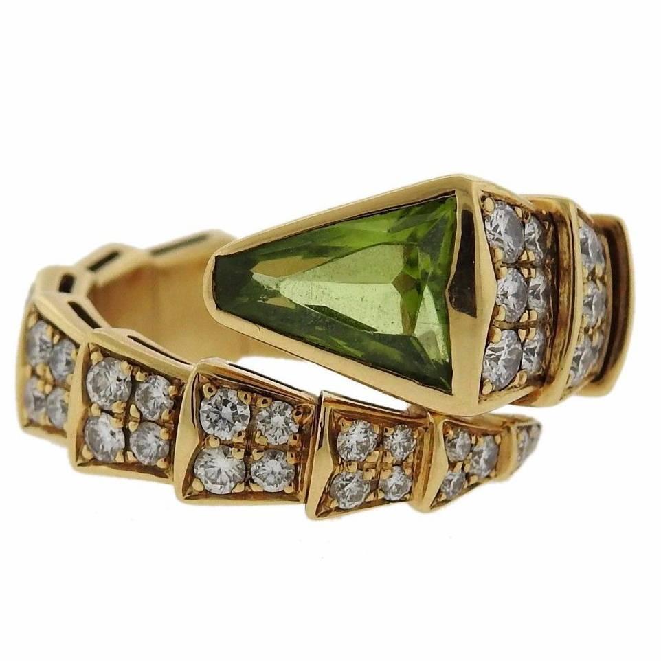 Bulgari Serpenti Peridot Diamond Gold Coil Ring