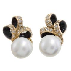 Luise Onyx Pearls Diamonds Earrings