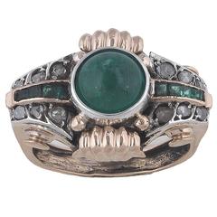 1940s Emerald Diamond Gold Platinum Retro Dress Ring 6