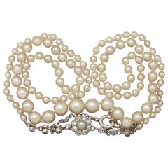 1920s Single Strand Pearl and 0.37 Carat Diamond Necklace with Palladium Clasp