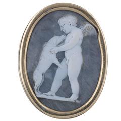 Antique Late 16th Century White on Blue Grey Onyx Cameo of Cupid and the Dog 11