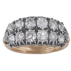 1870s Antique Diamond Silver Gold Two Row Band Ring