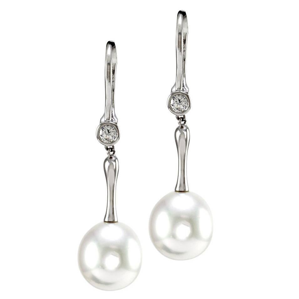 Tiffany & Co. Elsa Peretti Pearl diamond platinum Earrings  For Sale