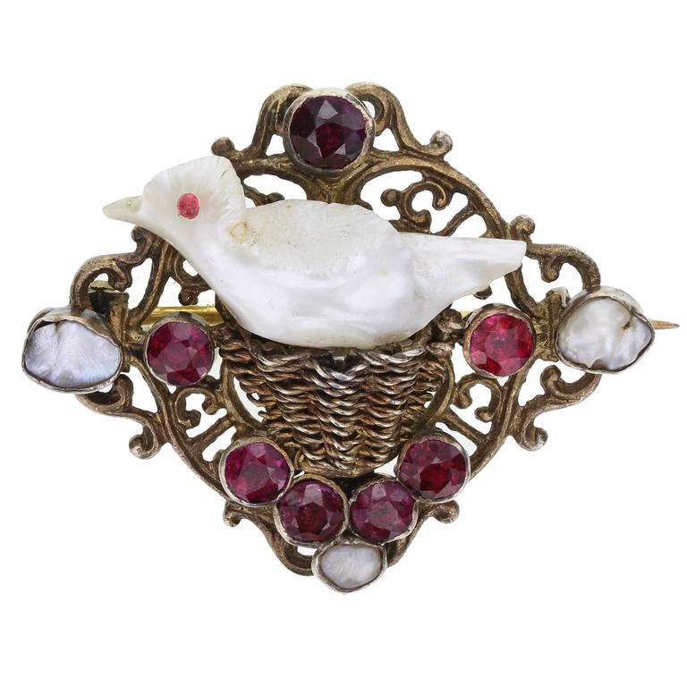 Antique Natural Pearl Bird Brooch For Sale at 1stdibs