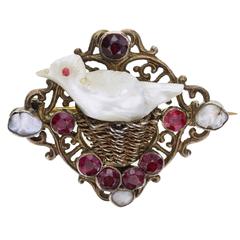 Antique Georgian Natural Pearl Garnet Bird Brooch 4