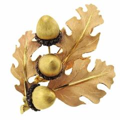 Buccellati Sterling Silver Gold Leaf Acorn Brooch Pin 7