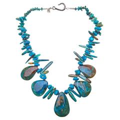Chinese Opals Globe Mine Sleeping Beauty Turquoise Sterling Silver Necklace 11