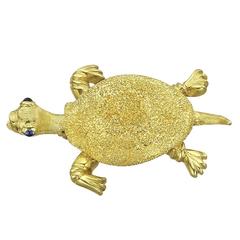 Tiffany & Co. Gold Turtle Pin with Sapphire Eyes
