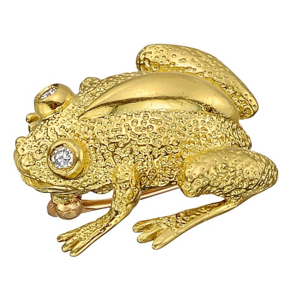 Tiffany & Co. Gold Frog Pin with Diamond Eyes