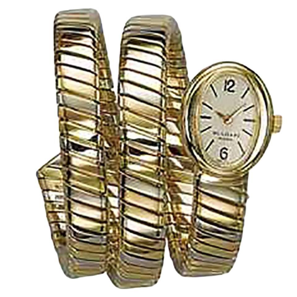 Bulgari Lady's Tricolor Gold Tubogas mechanical Wristwatch 
