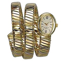 Bulgari Lady's Tricolor Gold Tubogas mechanische Armbanduhr 