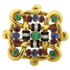 Impressive David Webb Diamond Gemstone Gold Platinum Brooch Pendant 7