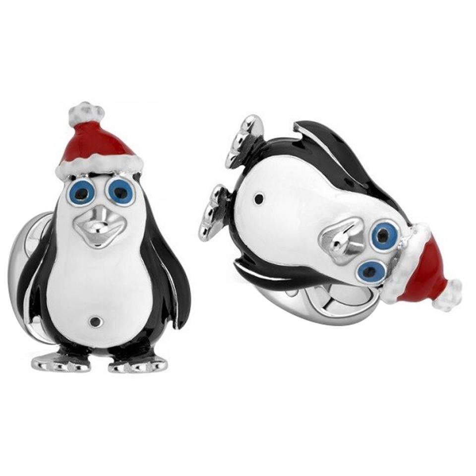 Deakin & Francis Sterling Silver Enamel Christmas Penguin Cufflinks