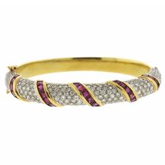 Classic 1980s Ruby Diamond Gold Bangle Bracelet Classic 1980s Ruby Diamond Gold Bangle Bracelet