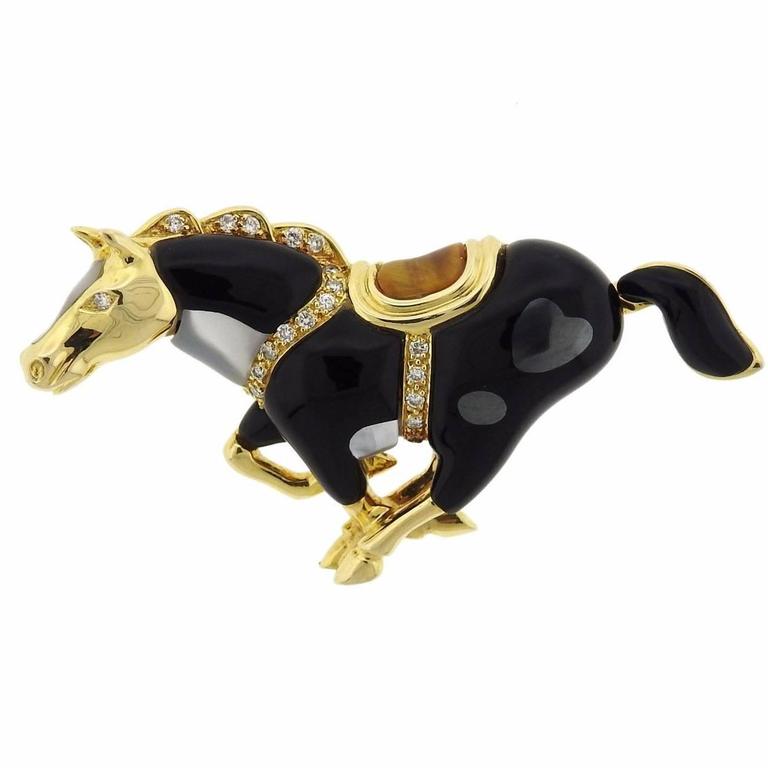 Asch Grossbardt Gemstone Diamond Gold Horse Brooch Pin at 1stDibs