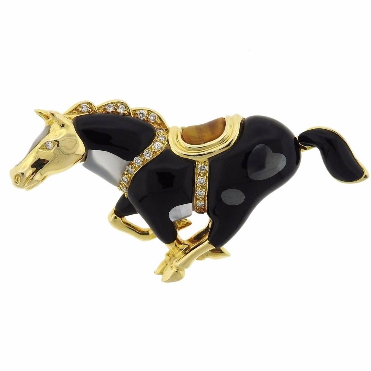 Asch Grossbardt Gemstone Diamond Gold Horse Brooch Pin