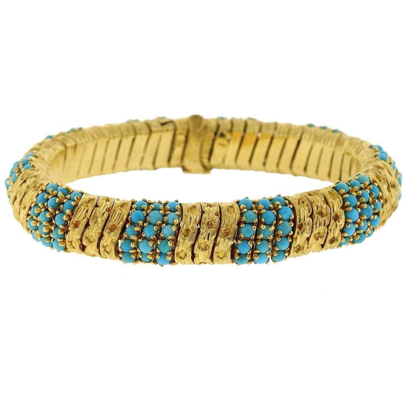 1960s Pomellato Turquoise Gold Bracelet