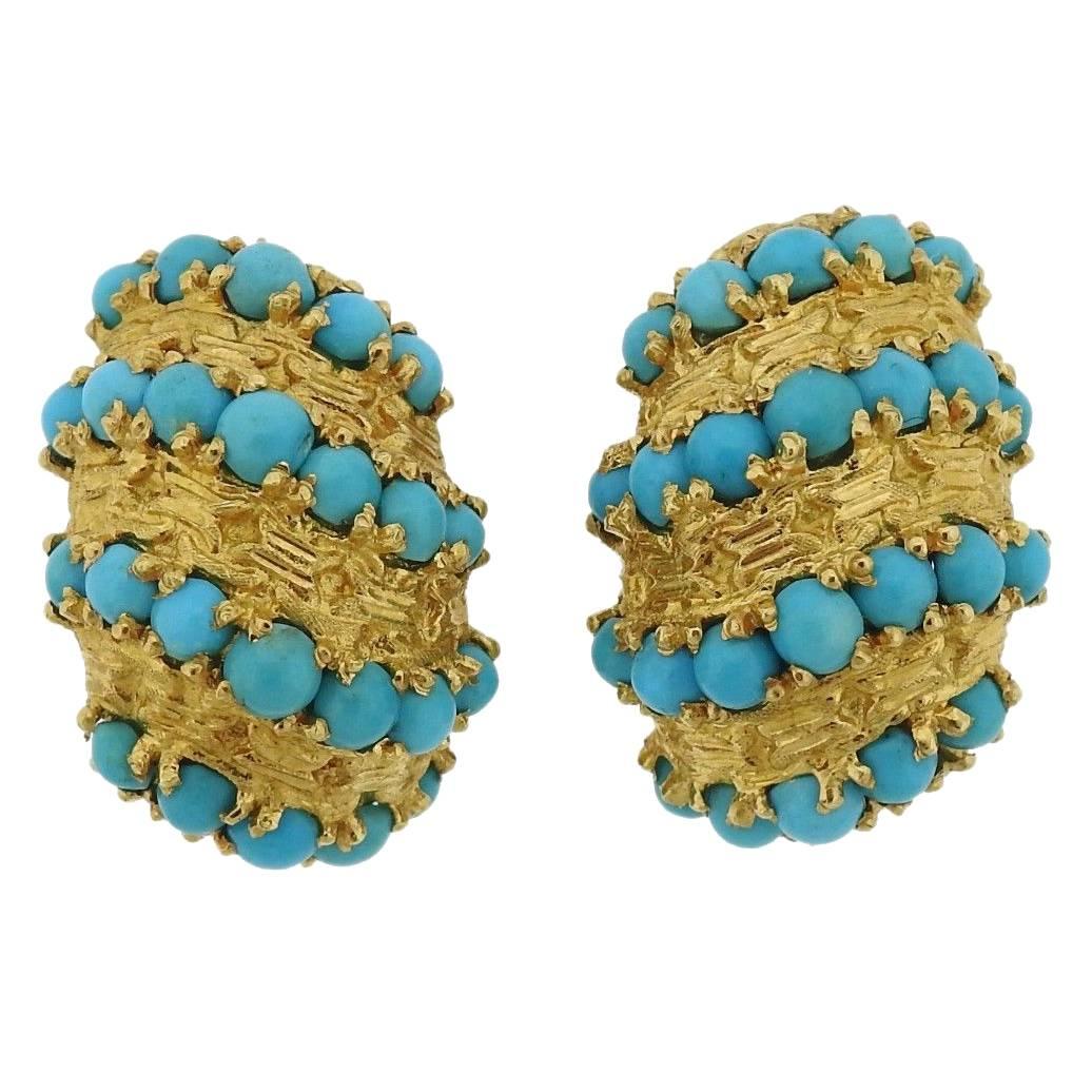 1960s Pomellato Turquoise Gold Earrings