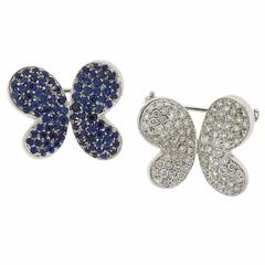 Roberto Coin  Sapphire Diamond Gold Butterfly Brooch Pin Set