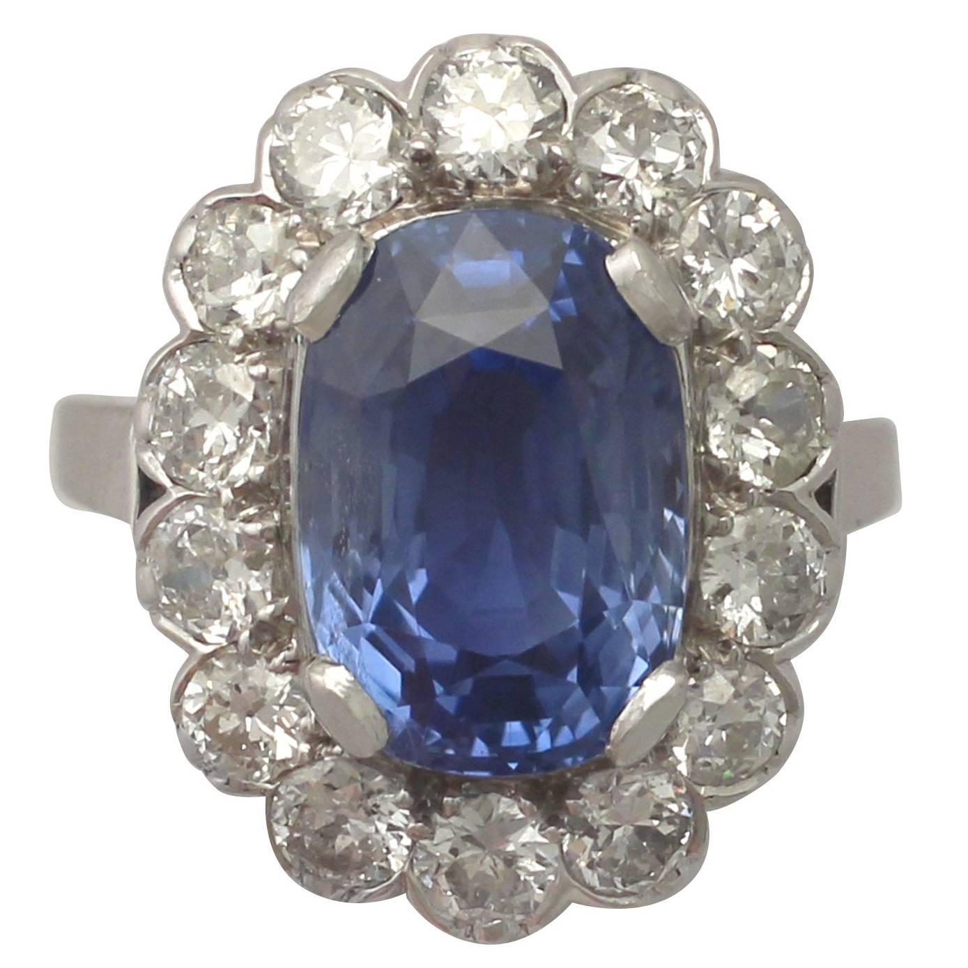 1940s 9.53 Carat Ceylon Sapphire and 2.58 Carat Diamond White Gold Cocktail Ring