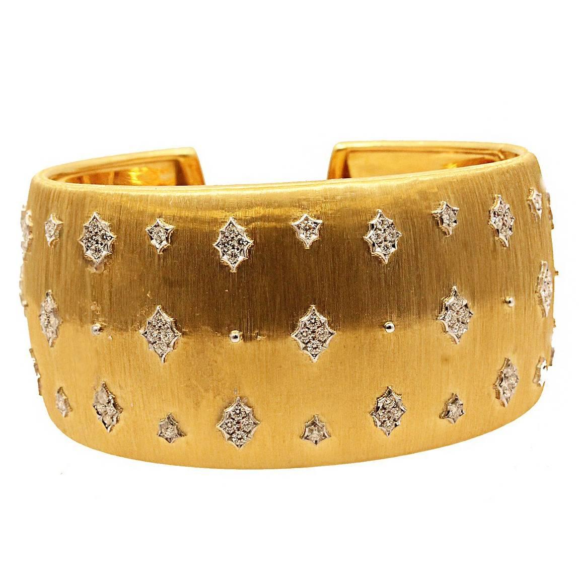 Buccellati  3.5 cm Silk Cuff Bracelet with Diamonds For Sale