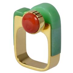 Richard Chavez Turquoise Coral Gold Modernist Ring