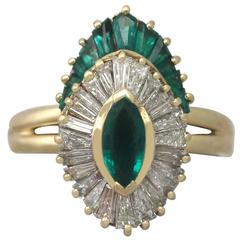 1990s Emerald Diamond Yellow Gold Cocktail Ring 3