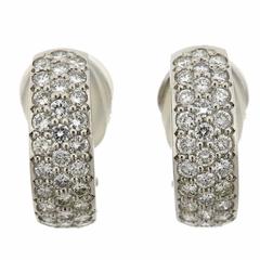 Diamond Pave Platinum Half Hoop Earrings