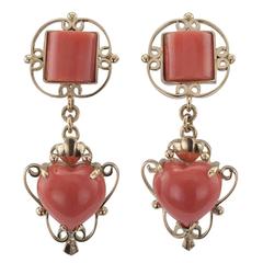 1950s Coral Gold Pendent Earrings 12