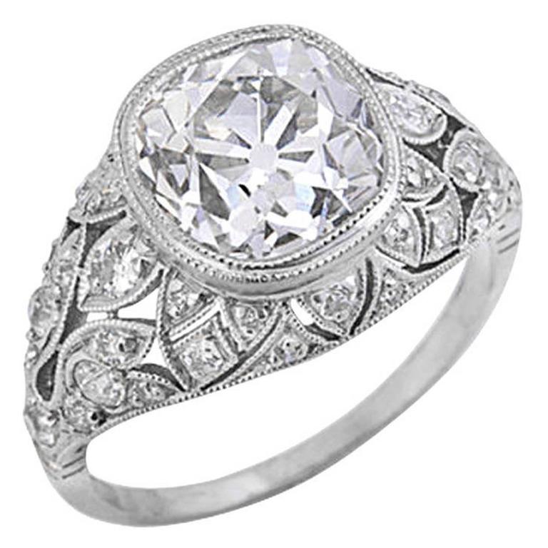 EGL Certified 4.0 Carats Diamond Platinum Art Deco Engagement Ring For Sale