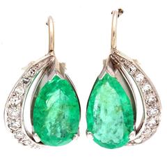 Emerald Diamond Platinum Earrings