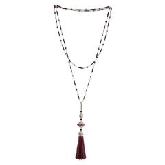 Gorgeous Enamel Pearl Ruby Diamond Gold Platinum Tassel Necklace 11