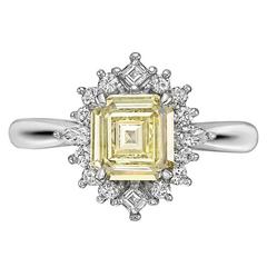 Yellow and White Diamond platinum Cluster Ring