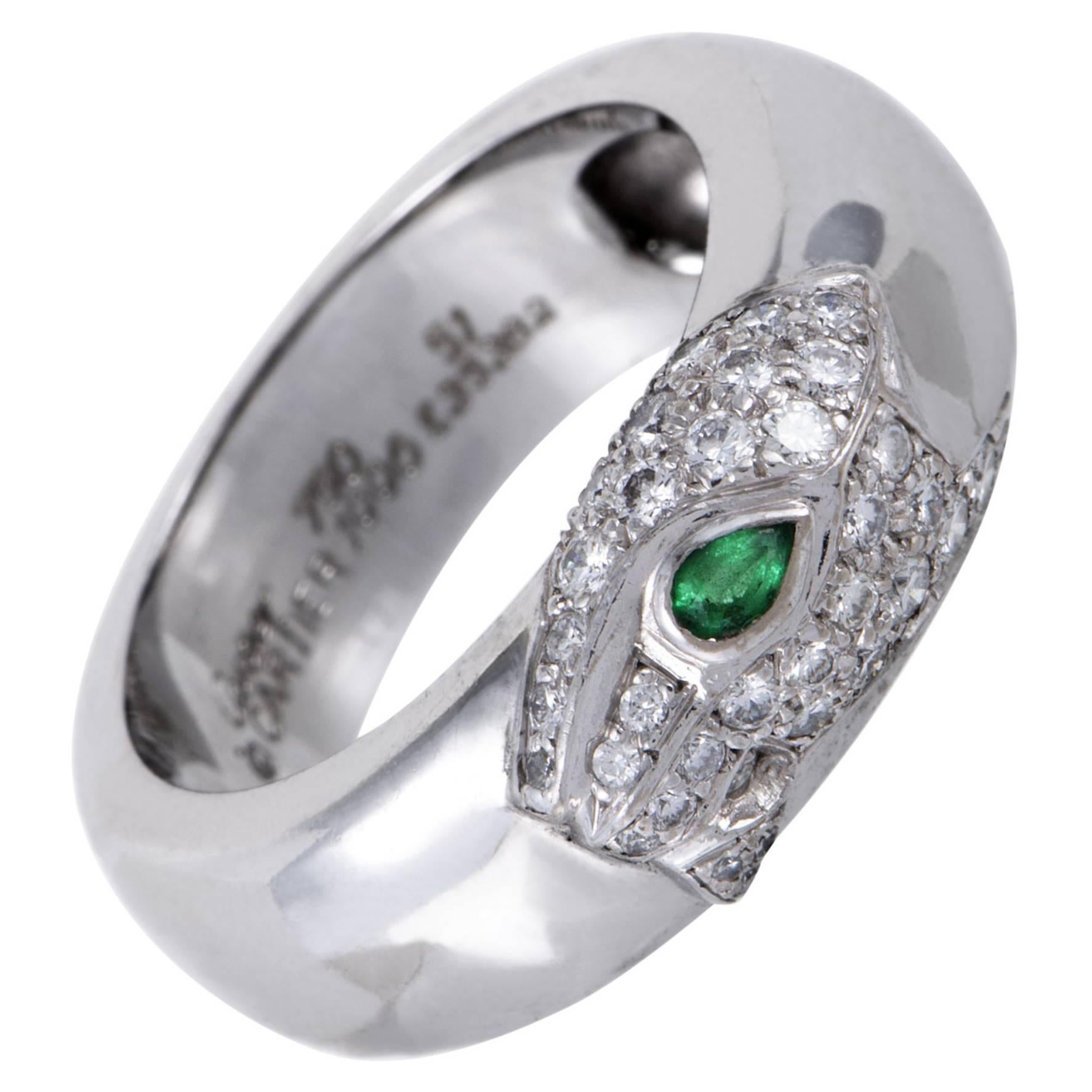 Cartier Panthere Emerald Diamond Gold Band Ring