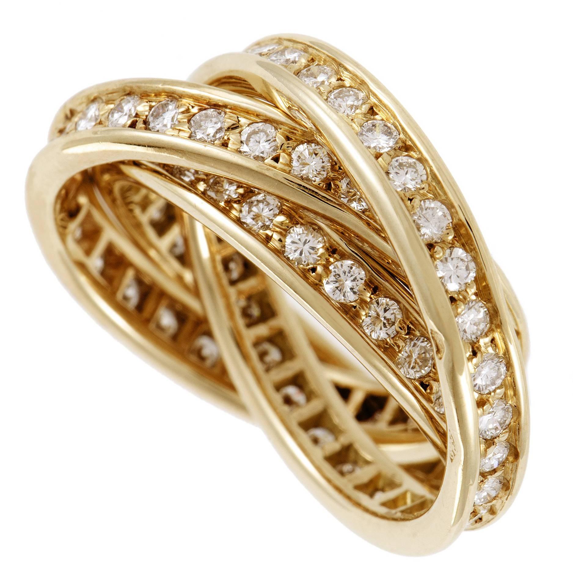 Cartier Trinity Diamond Gold Three Band Ring