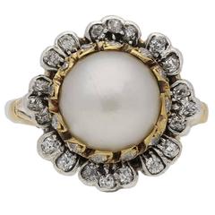 1870s Natural pearl diamond Gold floral cluster ring 3