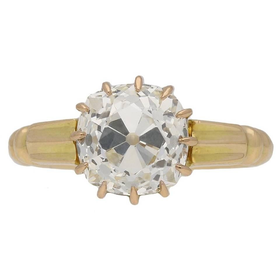 1890s Antique English old mine diamond solitaire ring For Sale