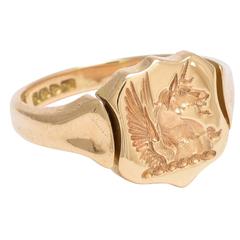 Antique "Winged Unicorn" Intaglio Gold Signet Ring