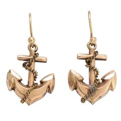 Victorian Gilt Metal Gold Wire Rope and Anchor Earrings
