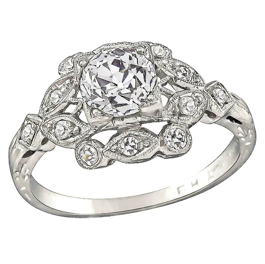 GIA 0.97 Carat Diamond Platinum Engagement Ring